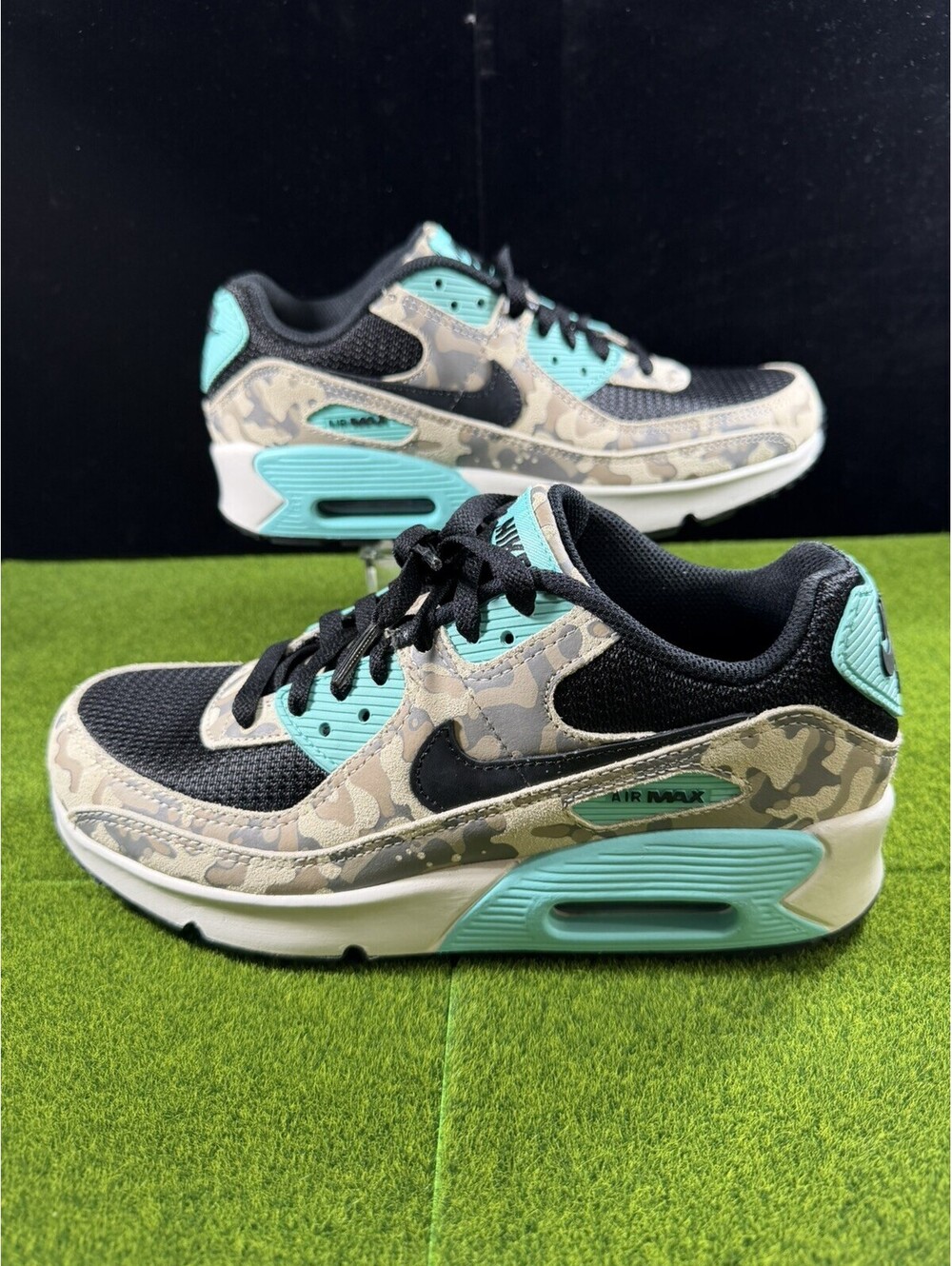 Nike Air Max 90 GS Sneaker US 7Y Black/Gray/Teal Camo Lace-Up IF3092-100